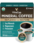 VitaCup Mineral Coffee Pods with Trace Minerals, Hydrate, Replenish & Restore, w/Sea Minerals, Electrolytes, Organic Coffee, Medium Dark Roast, Single Serve Pod Compatible w/Keurig K-Cup Brewers,64 Ct