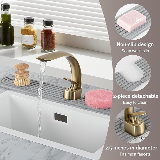 Fast Drying Stone Faucet Mat for Kitchen Sink, Diatomite Water Absorbing Stone Tray for Sink to Prevent Pooling, U-Shaped Stone Faucet Mat Fits Kitchens and Bathrooms