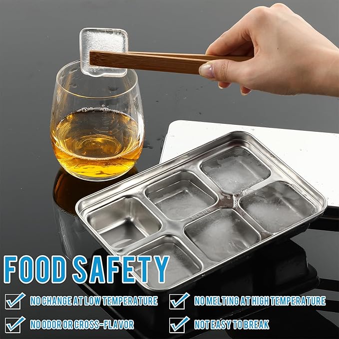 Domensi 4 Pack Stainless Steel Ice Cube Trays for Freezer Metal Ice Cube Trays with Lid Easy Release Molds Durable and Dishwasher Safe for Bars Kitchens Cocktail Freezer Whiskey