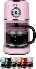 Nostalgia Classic Retro 10 Cup Coffee Maker - One-Touch Drip Brew, Reusable Filter - Anti-Drip, Auto Shutoff, & Time Display - Dishwasher Safe 50 oz Carafe - Pink