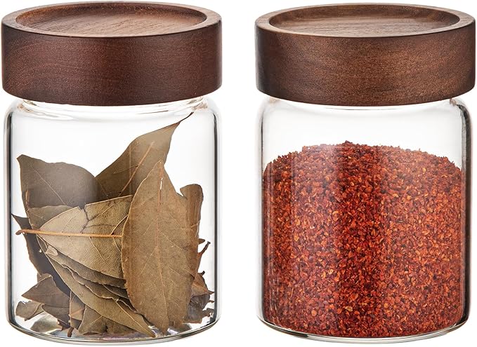 10 oz Small Glass Jars with Top Screw Lid Round Herb Coffee Bean Ground Storage Canister Clear Glass Food Container for Pantry Sugar Tea Coffee Bean Spice Nuts Cookies Bath Salts (2×300ml(10oz))