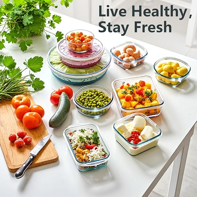 12 Pack Glass Lunch Meal Prep Containers with Lids Airtight Leakproof, Stackable for Microwave, Oven, Freezer and Dishwasher Safe (White)
