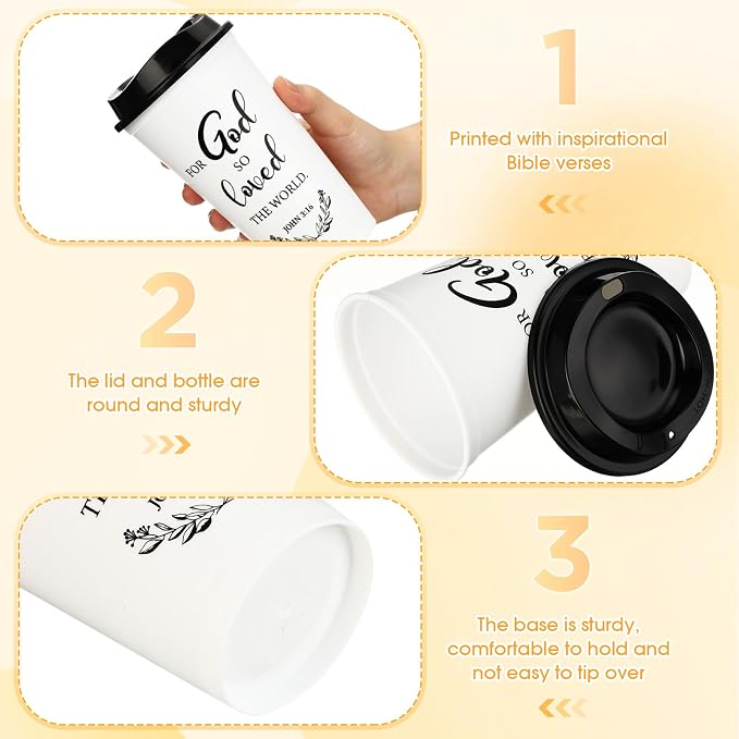 Skylety 60 Pack Bulk Christian Gifts for Men Women 16oz Reusable Bible Verse Tumbler Plastic Coffee Cup with Lid Inspirational Religious Church Gift for Teacher Graduation Party Favor (White)