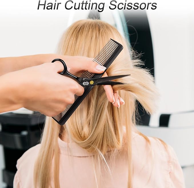 CIICII Hair Cutting Scissors Shears Kit, Professional Barber Haircut Scissors Set (6.7 Inch Hair Beard Hairdressing Trimming Haircutting Thinning Shears) for Men Women Hairdresser Home Salon (Black)