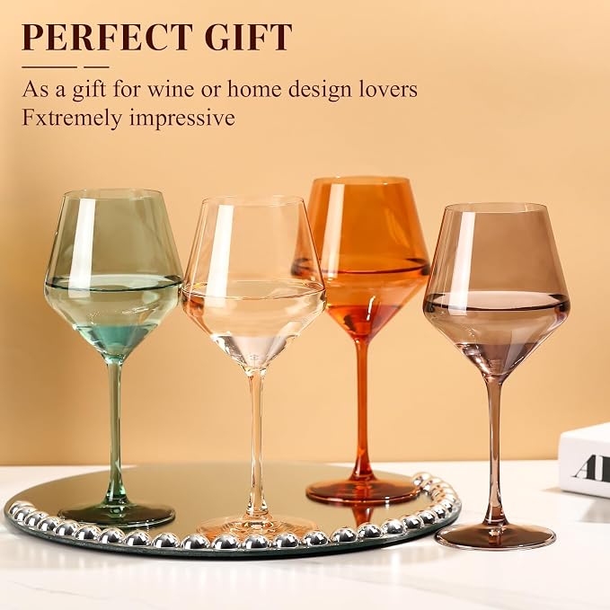 Colored Wine Glasses Set of 6-17.5【Hand Blown】 Crystal Colorful Wine Glasses with Tall Long Stems, Elegant Muticolor Colored Glassware - Unique Gifts for Wine Lovers-Wedding Gifts