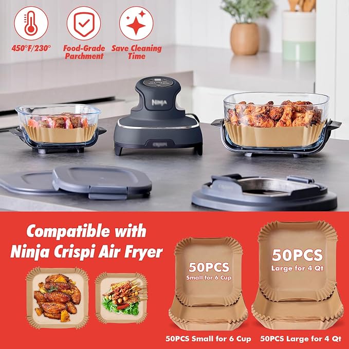 Air Fryer Accessories for Ninja Crispi 4QT & 6-Cup Glass Containers FN101GY | FN101ST | FN101SG | FN103BF, 12 Piece Ninja Crispy Accessories Silicone Liners, Paper Liners Disposable, Trivet Mat