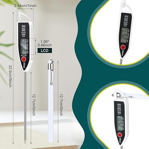 Copkim 3 Set Waterproof Food Thermometer for Water, Liquid, Candle and Cooking Digital Meat Thermometer with Long Probe Instant Read for Kitchen BBQ Grill Candy (White)