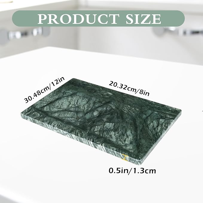 Marble Cutting Board for Kitchen- 12 * 8 Inch Handcrafted Marble Slab for Cheese, Charcuterie &Pastry & Deli – Non-Slip Feet,Rectangular Serving & Chopping Slab for Countertop(Green)