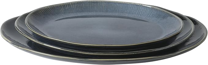 Gibson Elite Sandy Pines 3 Piece Oval Platter Set, 15.7”, 13.75” & 12” Stoneware Serving Platters, Reactive Glaze Finish, Blue, Microwave & Dishwasher Safe