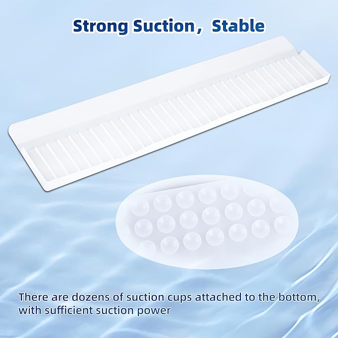Silicone Sink Splash Guard & Edge Protector, 30 Inch Extra Long Kitchen Sink Splash Guard with Suction Cups, 5° Tilt Water Drip Back Design, DIY Cuttable Fits Any Size Single or Double Sink - White