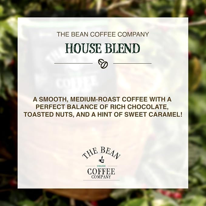 The Bean Organic Coffee Company House Blend, Medium Roast, Whole Bean Coffee, 16-Ounce Bags (Pack of 2)