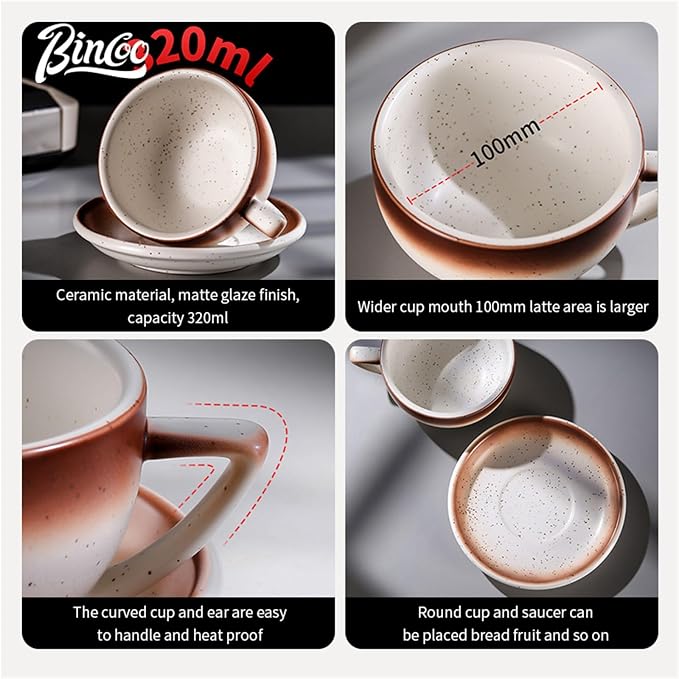 Bincoo 10 oz Ceramic Coffee Mug, Cute Coffee Mugs, Ceramic Mug, Cappuccino Cup, Mug Set, Mugs for Women, Ideal for Daily Drinking and Coffee Serving