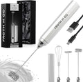 Zulay Froth N Go Milk Frother – Rechargeable 3-in-1 Handheld Frother Wand with Travel Case & USB-C Charger – Single, Double & Egg Whisk for Latte, Cappuccino, Matcha, Protein Shakes – Silver