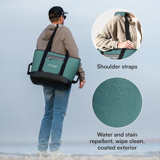 Titan by Arctic Zone Soft Sided Cooler Tote, Insulated Bag with Handle, Shoulder Strap, and Zipper for Lunch, Picnic, and Travel, 30 Can Capacity