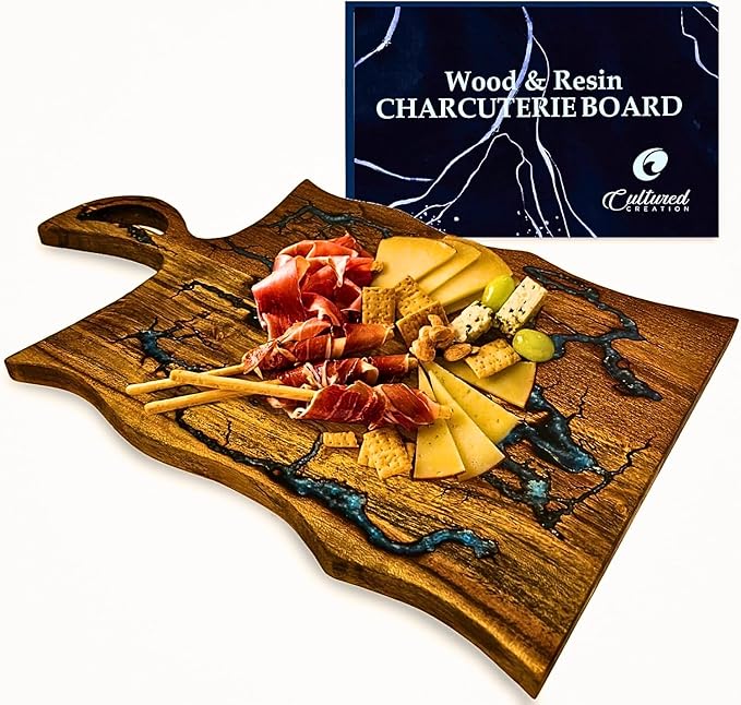 Charcuterie Board – Acacia Wood and Resin Cheese Board - Grazing Platter and Serving Tray for Entertaining - Wedding & Housewarming Gift
