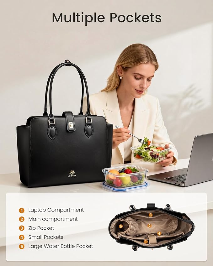 LOVEVOOK Lunch Tote Bag for Women, 2-in-1 Work Tote Bag with Lunch Compartment, Insulated Lunch Bag & 15.6 Inch Laptop Bag for Women, Ideal for Teacher, Nurse and Camping Use, Dark-Grey Green