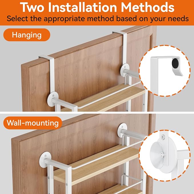 IBUYKE 6 Tier Over The Door Pantry Organizer,Wall Mounted Spice Rack,Door Hanging or Wall,Adjustable Hanging Storage Shelves,Spice Organization for Kitchen cabinet,Bathroom,Closet,Natural UTLJ028R