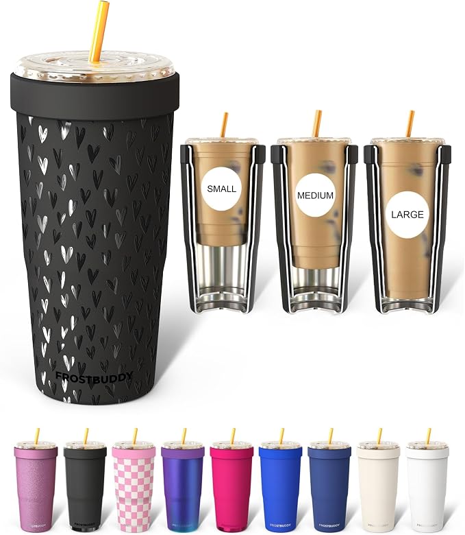 Frost Buddy Togo Buddy | 30 oz Stainless Steel Vacuum Insulated Tumbler | to Go Coffee Cup – Coffee Cups, Iced Coffee Sleeve, Travel Mug, Thermal Cup for Hot & Cold Drinks, Dunkin Cup (Little Hearts)