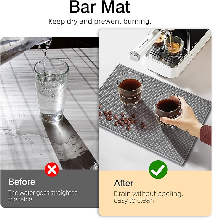 4 Pcs Bar Mat for Countertop Bartending Gray Rubber Silicone Bar Mat for Home Bar Coffee Large Particle Non-Slip Mat for Kitchen