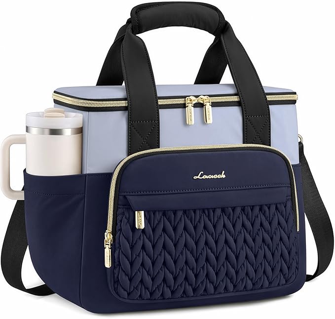 LOVEVOOK Lunch Bag Women, Insulated Wide Opening Adult Lunch Box for Women Work with Cup Holder, Large Lunch Cooler Tote Bag with Utensils Pocket for Office Campus Picnic Beach Mom Nurse Family