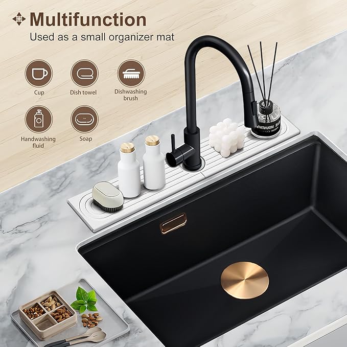 Faucet Mat for Kitchen Sink Diatomite Fast Drying Stone Sink Tray Absorbent Mat Faucet Splash Guard for Kitchen Sink and Bathroom Counter