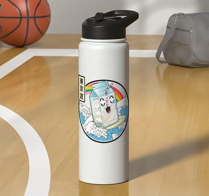 Surfing Milk Carton In Japanese Waves Vaporwave Kawaii Anime Stainless Steel Insulated Water Bottle