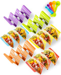 Premium Taco Holder Stand, Colorful Large Taco Holders Set of 6 or 4, Taco Stands for 3 Tacos for Soft/Hard Shells, Street Taco Rack with Plates & Tray, Dishwasher & Microwave Safe