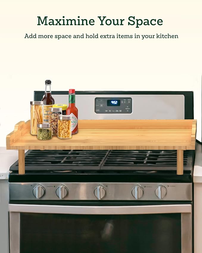 Bamboo Stove Top Cover for Electric Stove & Gas Burners - 29" x 22" Extra Large Noodle Board Stove Cover with Adjustable Legs & Handles - Multi-Use Stove Cover Cutting Board, Sink Cover, RV Accessory