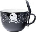 Silver Buffalo Disney Tim Burton's Nightmare Before Christmas Jack Skellington Skulls Ceramic Soup Mug with Spoon Set, 24 Ounces