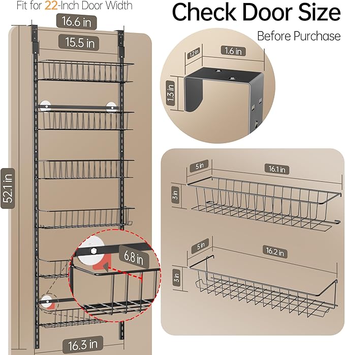 Delamu 2 Sets 3-Tier Bathroom Organizer and Adjustable 6-Tier Metal Over the Door Pantry Organizer
