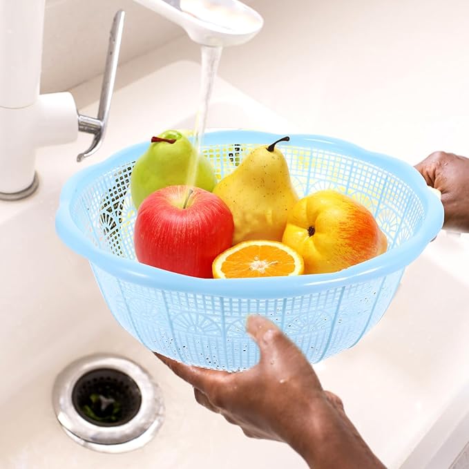 Amosfun Rice Basket 9.05 Inch Plastic Colander Set of 4 Multifunctional Fruit Vegetable Washing Strainer Bowls Kitchen Tools for Rice Pasta Dough