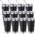 Volhoply 20oz Stainless Steel Tumbler with Lid and Straw Bulk 12 Pack,Double Wall Insulated Travel Iced Coffee Mug Fits Cup Holder,Powder Coated Cups for Hot/Cold Drinks,Christmas Gifts（Black,12 Set）