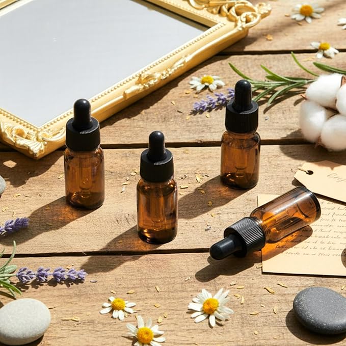 Lallisa 200 Pack Essential Oil Dropper Bottle 10 ml (1/3 Oz) Glass Dropper Bottles DIY for DIY Essential Oil Perfume with Funnels Pipettes Labels for Bathrooms, Hotels, Labs (Amber)