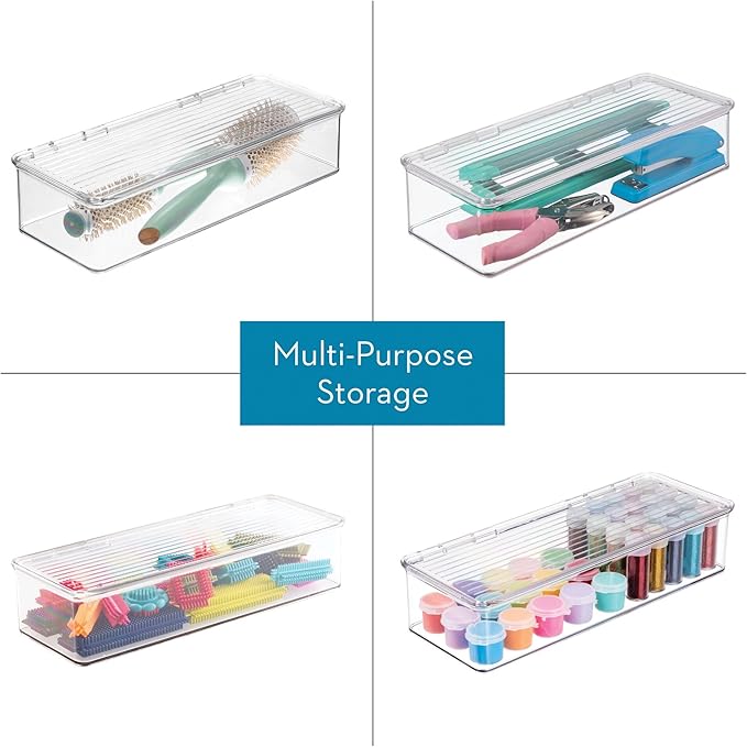 iDesign Plastic Stackable Hinged-Lid Pantry or Kitchen Storage Box - Set of 2 - Clear