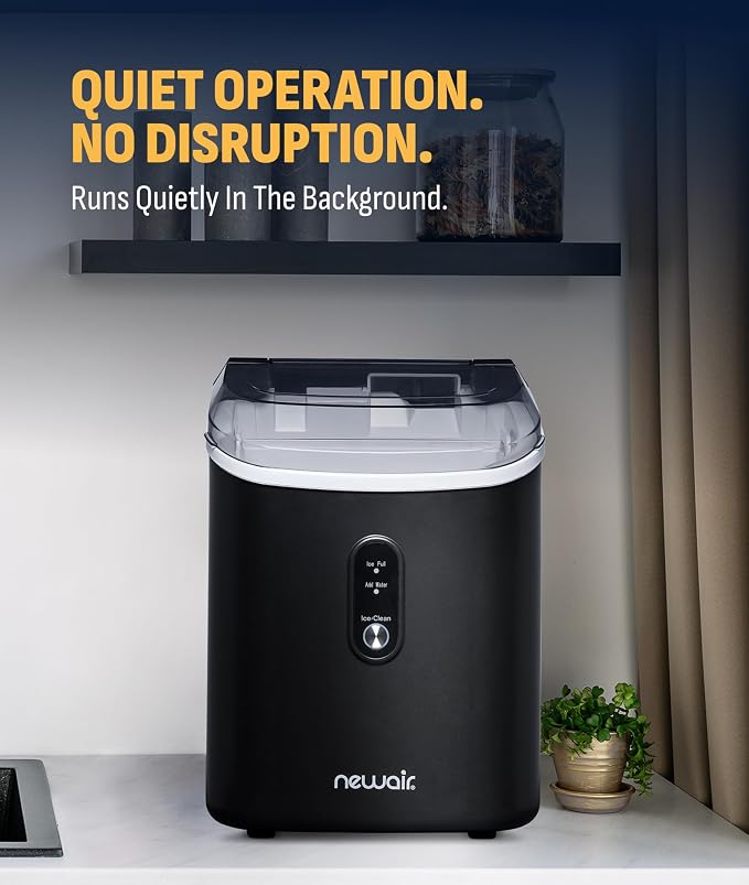 NewAir Nugget Ice Maker | Countertop Portable Ice Machine | 26 lbs/Day Soft Chewable Nugget Ice in 10 Min | Matte Black Compact Design