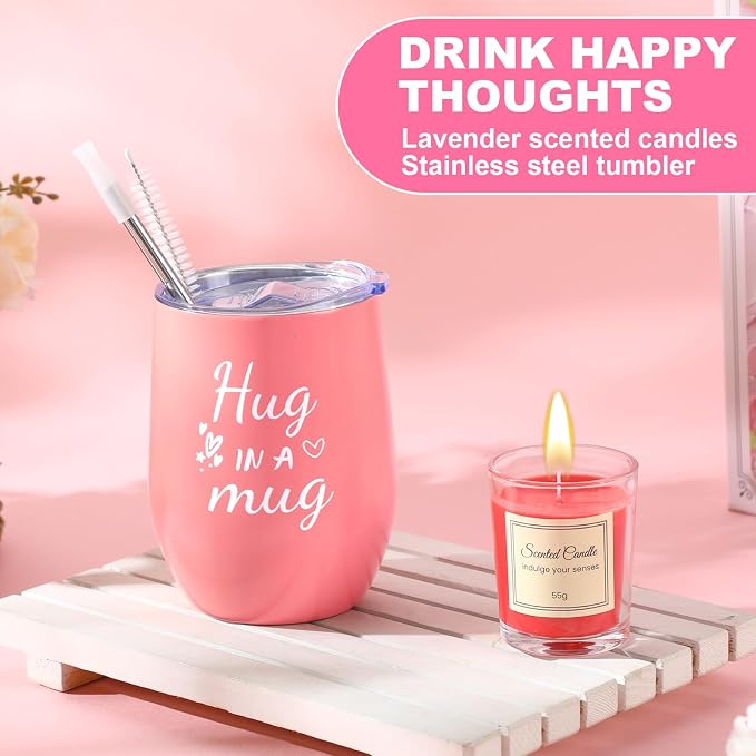 Sieral 14 Pcs Birthday Gifts for Women Care Blanket Gifts Set Spa Baskets Get Well Soon Gift Baskets Mother's Day Gift for Women Mom Her Girlfriend Sister Daughter Friend Wife Grandma(Plain,Pink)