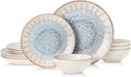 DOMICREVERY Ceramic Dinnerware Sets for 4, 12 pcs Scratch Resistant Dish Set, Blue Branch