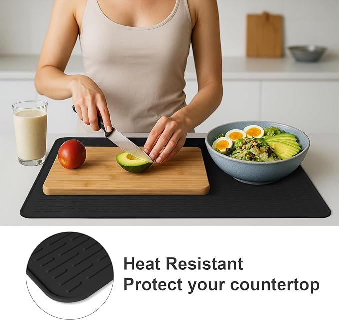 Stove Top Cover for Electric Stove- Range Covers for Electric Stove,Silicone XXL Dish Drying Mat, Glass Cooktop Covers, Flat RV Range top Mats (Black, 36"x21")
