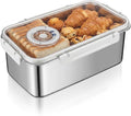 Bread Storage Box for Kitchen Countertop, Large Capacity Stainless Steel Breadbox, Bread Container Holder with Airtight See Through Time Recording Lid for Homemade Loaf, Toast, Bagel, Cookies
