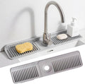 Faucet Mat for Kitchen Sink, 24 Inch Longer Silicone Sink Faucet Mat Splash Guard, 7° Slope Fast Self-draining, Bathroom Countertop Protectors to Catch Spills, Foldable & Snap Lock Fit (Gray)