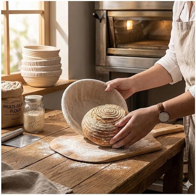6 Pack Mini Round Banneton Proofing Basket Set 5 Inch, Natural Rattan Small Sourdough Bread Baskets with Linen Liners, Dough Baking Bowls for Professional & Home Bakers