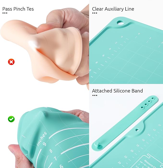 U-Taste 28"x20" Large Food-Grade Liquid Silicone Pastry Mat and 3oz 6oz Small Storage Containers Food Grade Liquid-Silicone Freezer Box Set of 4 (Aqua Sky)