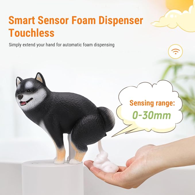 Playful Dog Foam Soap Dispenser, Automatic Soap Dispenser Touchless, Funny Puppy Poop Induction Hand Washer, Automatic Soap Dispenser for Kitchen Bathroom (Black)