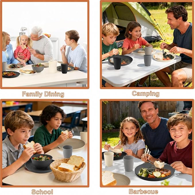 Wheat Straw Dinnerware Sets 20 PCS - Unbreakable Kids Plates and Bowls Sets for 4,Dishwasher & Microwave Safe Modern Lightweight Toddler Plates and Bowls Set - GreyStone