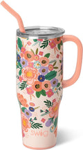 Swig Life 40oz Mega Mug, 40 oz Tumbler with Handle and Straw, Cup Holder Friendly, Dishwasher Safe, Lightweight Extra Large Insulated Tumbler, Stainless Steel (Full Bloom)