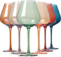 Physkoa Colored Burgendy Wine Glasses Set 6-18oz HandBlown Colorful Wine Glass With Long Stem,Multi Color Mothers Day Wine Glasses Gift for Women Mom