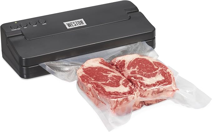 Weston Compact Vacuum Sealer Machine For Food With Powerful 23” Hg Pump | For Bags Up To 11” Wide | 100 Watts | Corner Guides for Easy Align | Intuitive Controls + Pulse Function | Black | 65-2061-W
