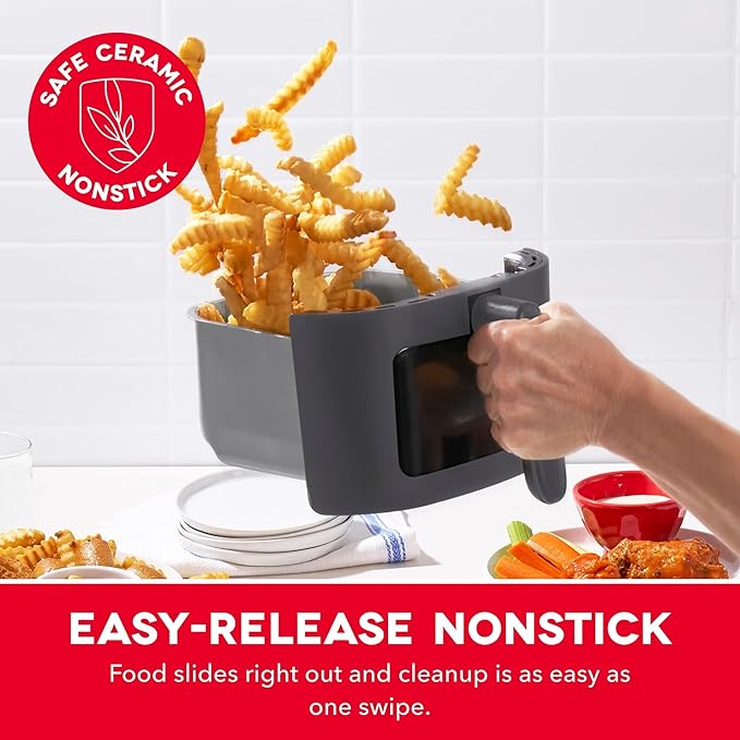 Dash 2.6QT Infrared Digital Small Air Fryer - Compact Air Fryer with Safe Ceramic Nonstick, Viewing Window, 2 Custom Presets & Auto Shake Reminder - Dishwasher Safe Parts