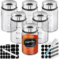 Segarty Spice Jars with Labels, 6 Pack 5oz Glass Spice Containers with Lids, Empty Clear Salt Shakers for Kitchen Condiment Storage, Spice Bottles Set with 136 Stickers, 1 Marker Pen and 1 Brush