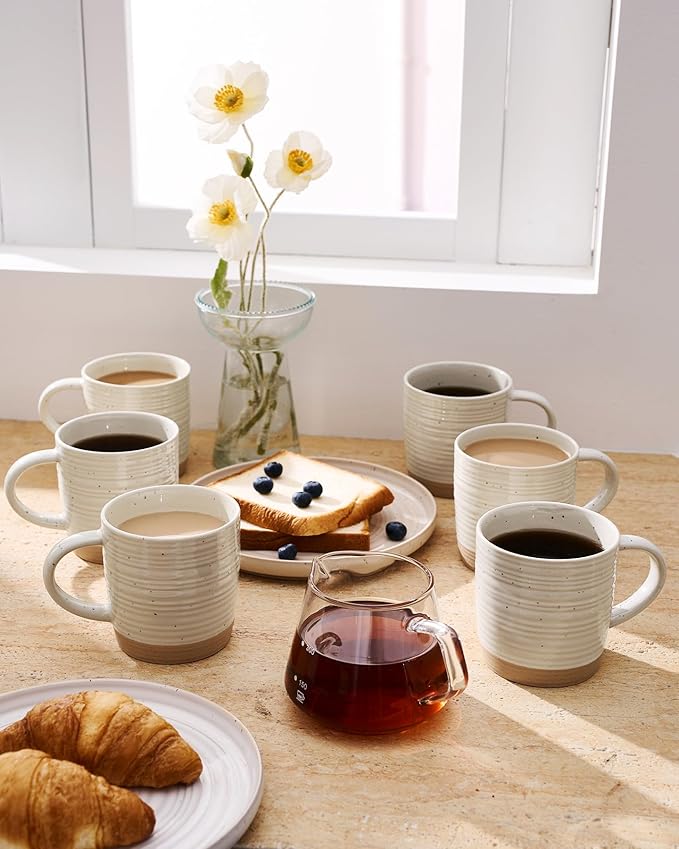 famiware Coffee Mugs Set of 8, 13 oz Mug Set, Ceramic Cup Set with Handle for Coffee, Tea, Cocoa, Milk, Constellation Series, Beige